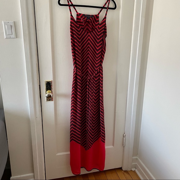 French Connection red & navy chevron print 100% silk maxi dress size 10 - Picture 3 of 13